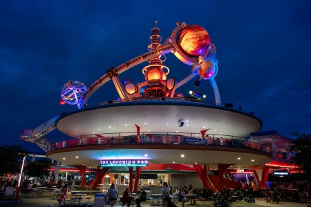 Magic Kingdom's Astro Orbiter and People Mover at night