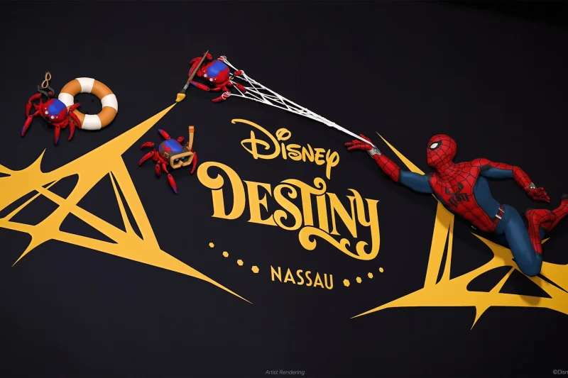 Spider-Man on the Disney Destiny stern. Copyright Disney.