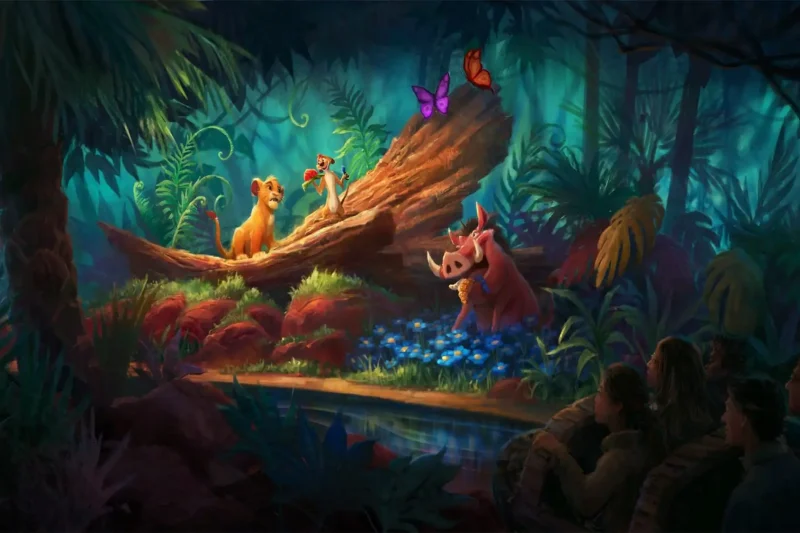 Concept art of the interior of the Lion King log ride