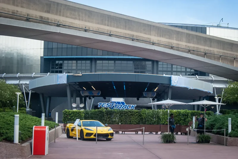 Test Track with temporary hedges in front