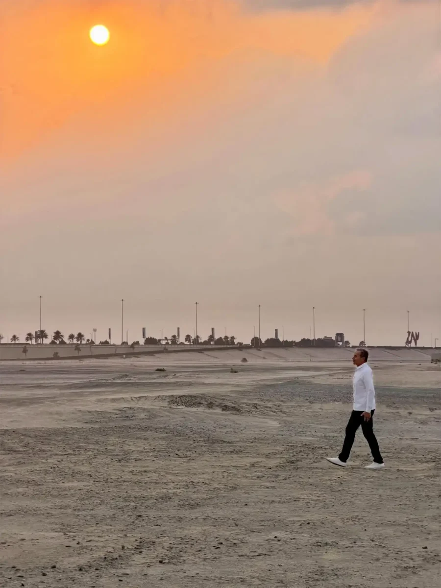 Bob Iger walking on the future site of Disneyland Abu Dhabi