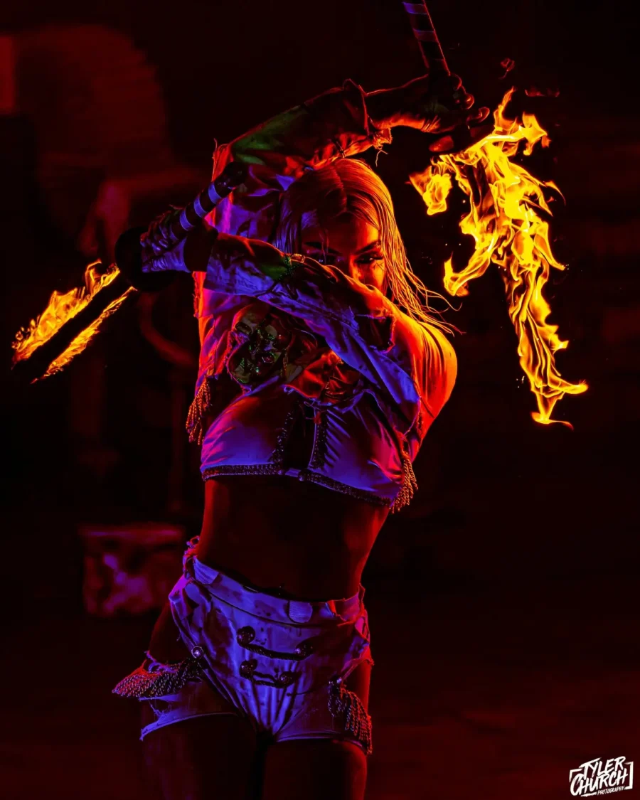 A fire performer in Universal Studio's Nightmare Fuel: Circus of Decay show