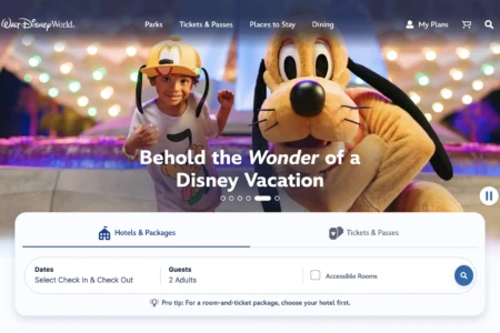 Screenshot of the updated Walt Disney World website