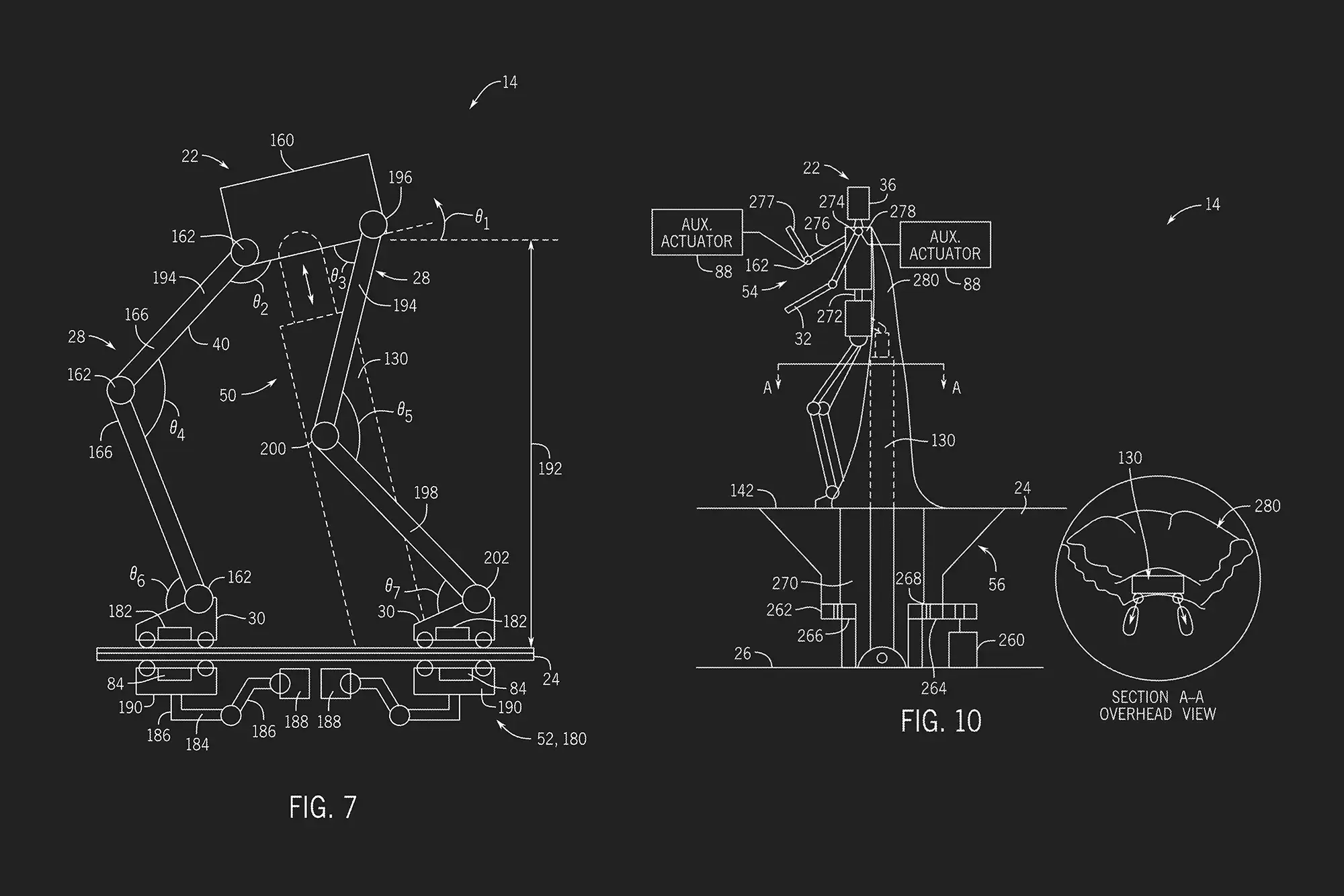 Drawings from a Universal patent for 'walking' animatronics