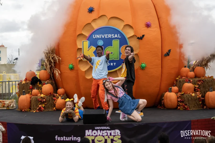 Smoke set off around the giant pumpkin during the Monster Tots Superfan Spooktacular show