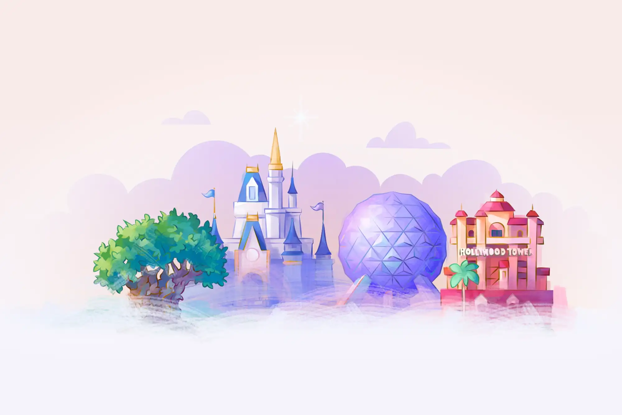 A graphic showing Walt Disney World's four park icons